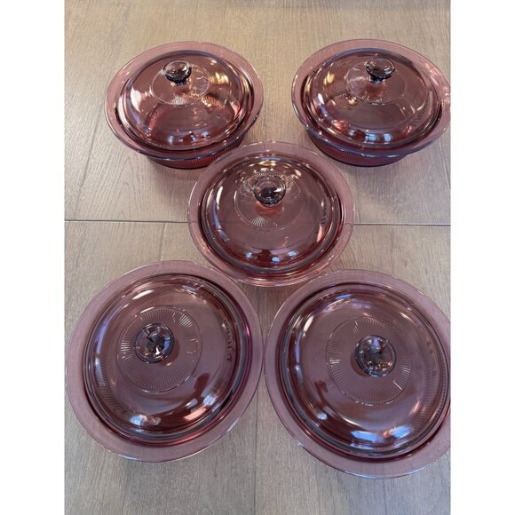 Corning Ware Visions 10pc Cranberry V33B V32B Ribbed Casserole Dish 2.5L 1.5L - Picture 1 of 16
